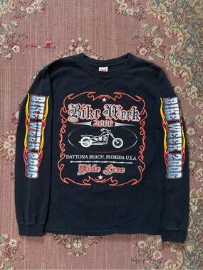 Anvil Black Long Sleeve Bike Week 2006 Tee with Orange, White & Yellow Graphics